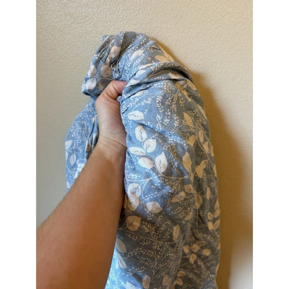 Free People Womans Dress Blue Paper Hearts Babydoll Floral Leaf Linen Size S